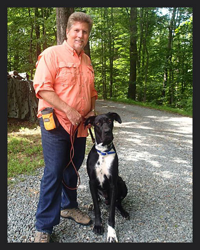 Sidney on going-home day with Moses, one of our dog testers